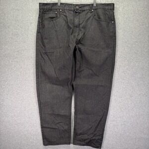 Mecca Jeans Mens 44x30 Black Denim Leather Pockets Baggy Skater Y2K Grunge